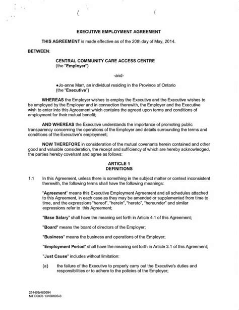 Free 11 Executive Employment Agreement Templates In Pdf