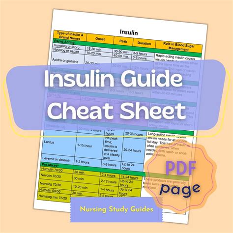 Insulin Guide Cheat Sheet 1 Page Printable Pdf Digital Download Now