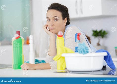 Portrait Tired Cleaning Lady Stock Image Image Of Pretty Maid 272192023