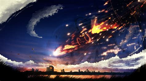 Download 1920x1080 Anime Landscape Meteor Clouds