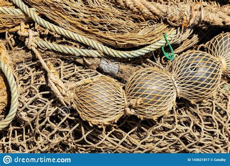 Old Fishing Nets With Ropes And Floats Full Frame Stock Image Image