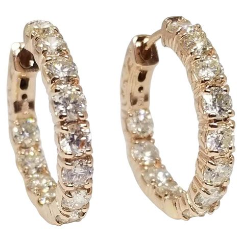 300 Carat Huggie Diamond Hoops Earrings 14 Karat Rose Gold For Sale At