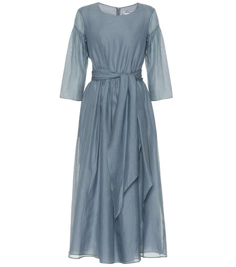 Max Mara Desio Cotton And Silk Midi Dress In Blue Lyst