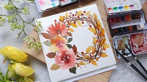 Tutorial Watercolor Autumn Floral Wreath Youtube