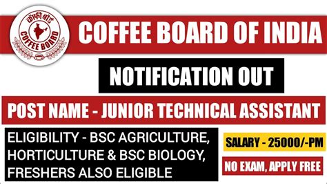 Coffee Board Of India Recruitment Outjunior Technical Assistant