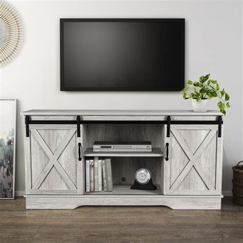 Belleze Modern Farmhouse Style 58 Inch Tv Stand With Sliding Barn Door