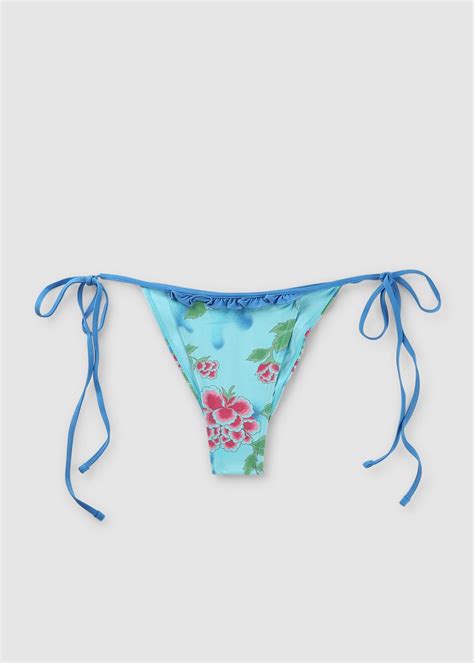 Frankies Bikinis Camilla Floral Print String Bikini Bottoms In Blue