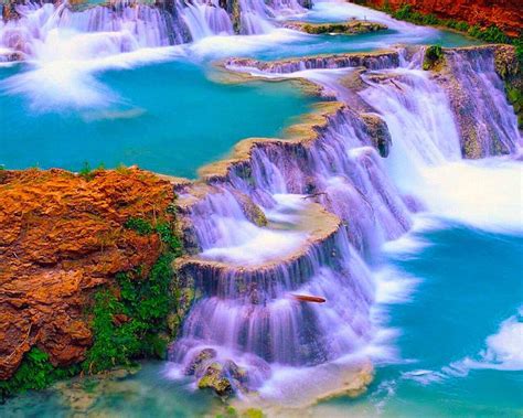 Free Download Beautiful Purple Purple Waterfall Nature Rocks Hd