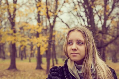 Portrait Of Teen Girl In The Autumn Park Stock Photo Image Of