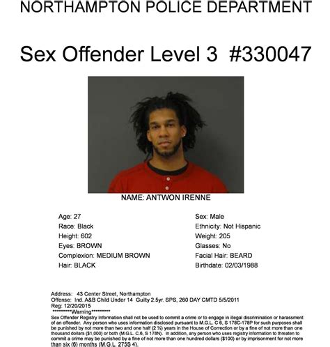 northampton police warning residents of level 3 sex offender