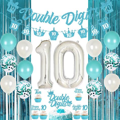 10th Birthday Decorations For Girls Teal Double Digits Party Supplies