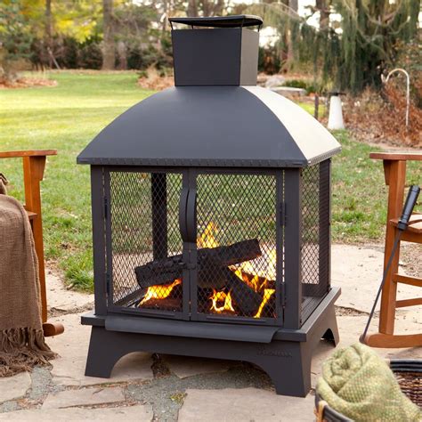 This burning fireplace features crackling fire sounds. Outdoor Patio Fireplace Wood Burning Fire Pit Chiminea Deck Backyard Heater New - Fire Pits