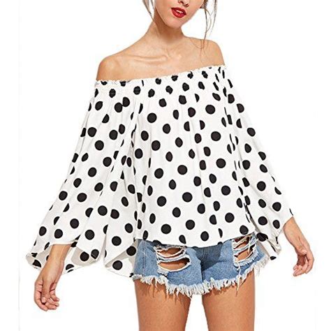 Soly Tech Womens Polka Dot Offshoulder Blouse Loose Bell Sleeve Tops