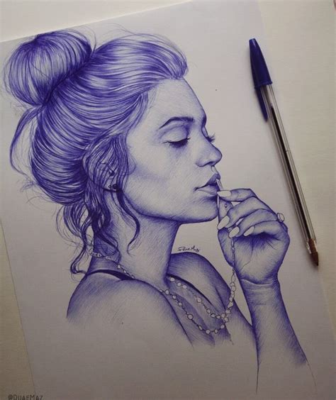 Blue And Black Ballpoint Pen Portraits Pen Art Work Ink Pen Art Pen Art