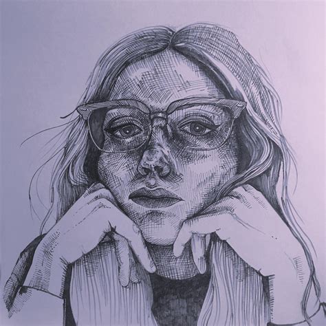 Self Portrait Pen On Paper 12 By 12 Rart