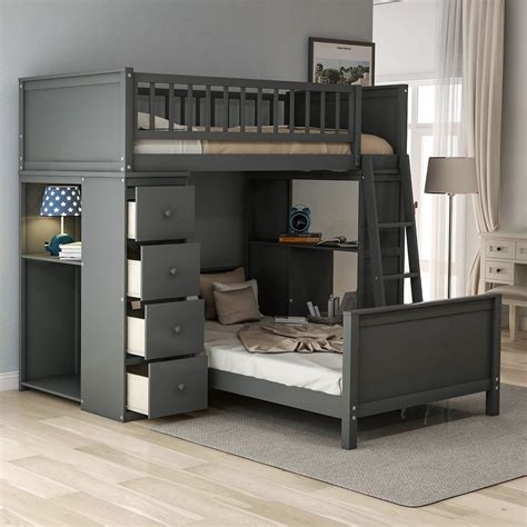 Twin Over Twin Bed With Drawers And Shelves Bunk Bed With Desk Twin