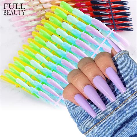 120pcs Colorful Long Fake Nails Detachable Coffin French Tips Acrylic