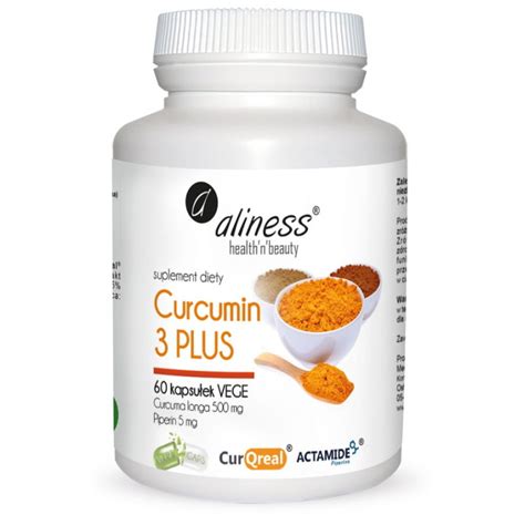 Aliness Curcumin 3 PLUS Curcuma longa 500 mg Piperin 5 mg 60 kapsułek