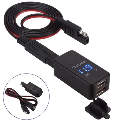 SAE To USB Adapter With Voltmeter Motorcycle Quick Disconnect Plug With Waterproof Dual USB