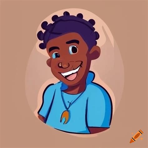 Flat Disney Style Illustrated Cartoon Headshot Of A Dark Skinned Male Jogger Dressed In Blue And