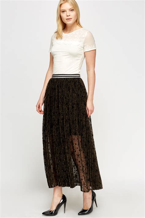 Metallic Overlay Pleated Midi Skirt Just 7