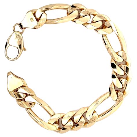 Mens 14k Yellow Gold Polished 136mm Wide Heavy Figaro Link Chain Bracelet For Sale At 1stdibs