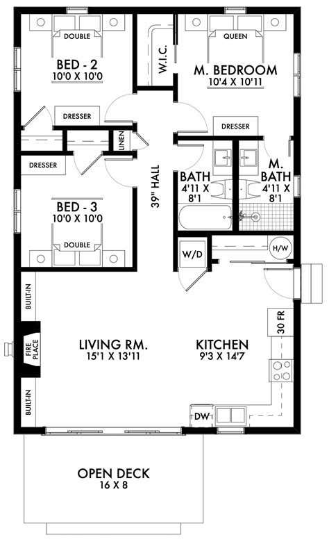 House Plan 80500 Cottage Style With 967 Sq Ft 3 Bed 1 Bath 1 34 Bath