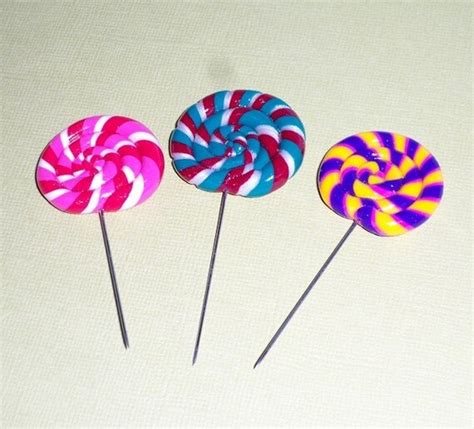 3x Sweet Lollipops Sewing Pins Topper Polymer Clay By Yifatiii