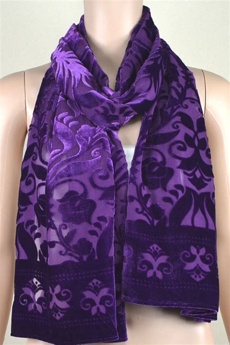 Bright Purple Velvet Scarf Georgette Flocking Silk Scarves Etsy