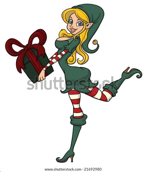 sexy christmas elf holding a present