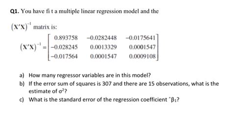 Solved Q You Have Fit A Multiple Linear Regression Model Chegg Com