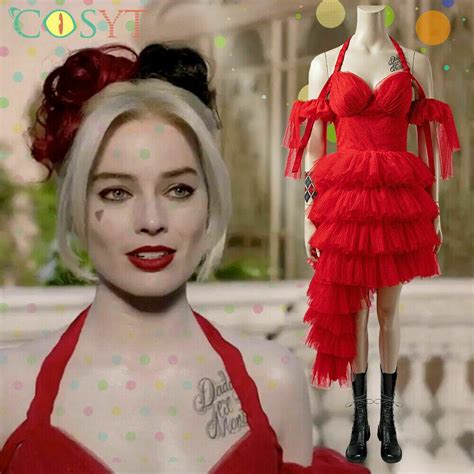 The Suicide Squad 2 Harley Quinn Cosplay Costume Robe Rouge Full Set