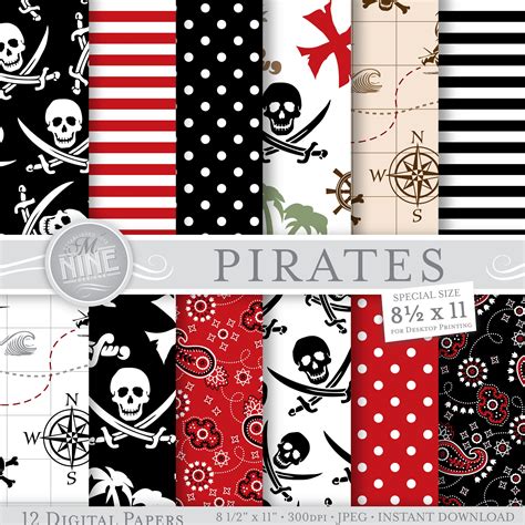 Pirates Digital Paper Pirate Party Printables 8 12 X 11 Etsy