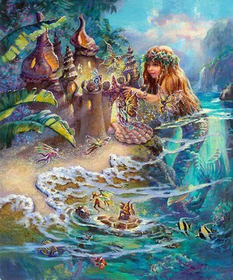 A Mermaid With Her Animals And Fairies Fantasy Mermaids Mermaids And