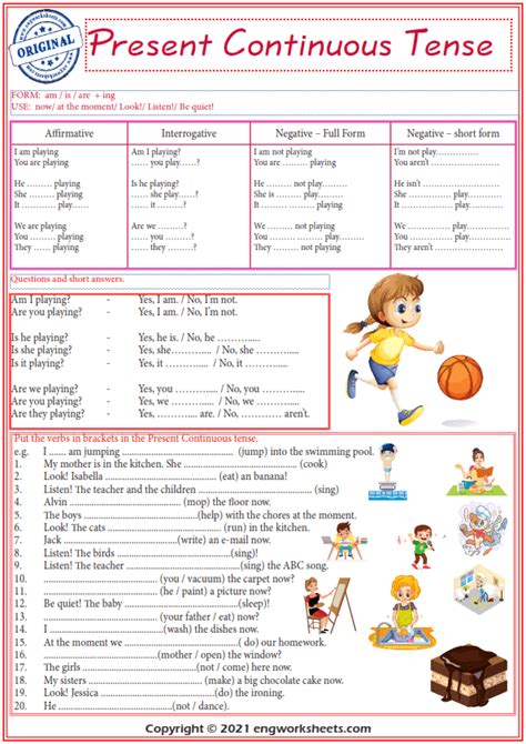 Present Continuous Tense Exercise Tenses Exercises English Worksheets