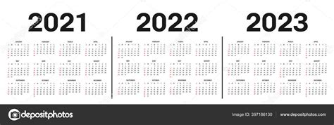 Calendar 2021 2022 2023 Template Calendar Template Black White Colors