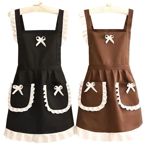 polyester apron cute japanese apron maid outfit suspender temu