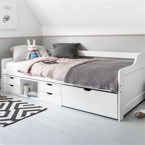 Eva Day Bed With Pull Out Drawers And Shelves In Classic White Bed