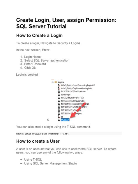 Create Sqlserver Login Pdf Microsoft Sql Server Login