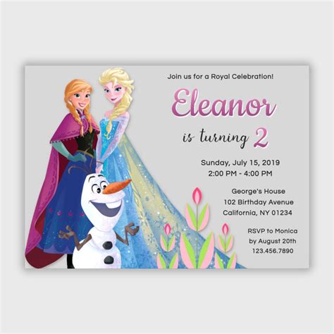 Frozen Princess Elsa Anna Birthday Invitation Disney Girl Etsy