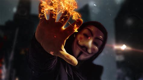 Mascara De Anonimo Con Mano En Fuego Fondo De Pantalla 4k Hd Id5262