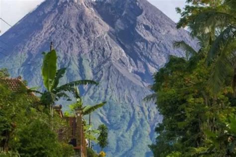 Gunung Merapi Di Perbatasan Jawa Tengah Dan Di Yogyakarta Masih