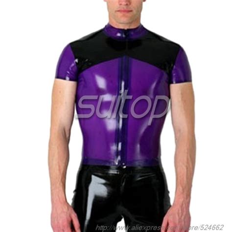 Suitop Fashion Mens Rubber Latex Short Sleeve Tight T