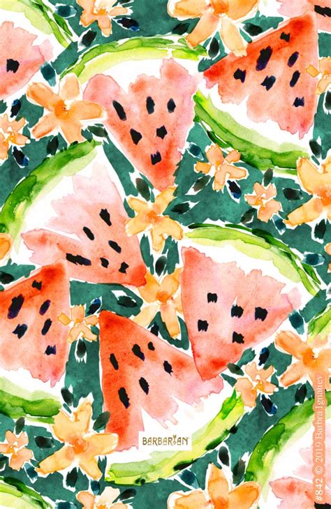 Yummer Summer Watercolor Watermelons Barbarian By Barbra Ignatiev