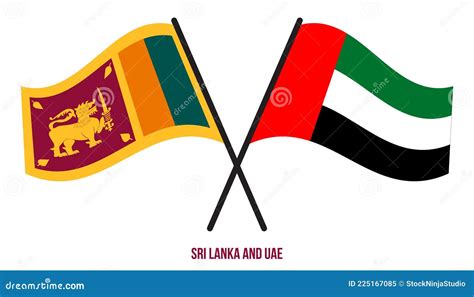 Sri Lanka And Uae Flags Crossed And Waving Flat Style Official