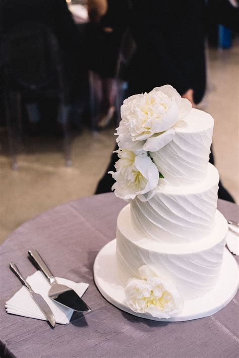 Wedding Cakes Modern White With Peony Topper Chez Wedding Venue