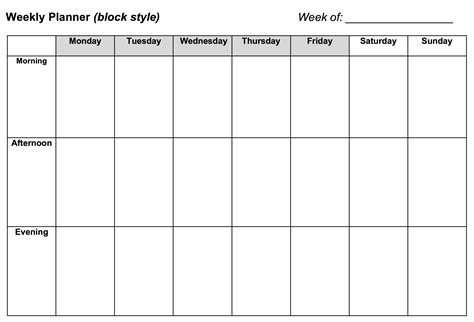 Preview Of The Weekly Planner Block Style Document That Lists Morning