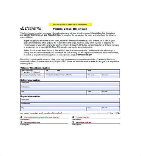 Watercraft Bill Of Sale 8 Free Sample Example Format Download