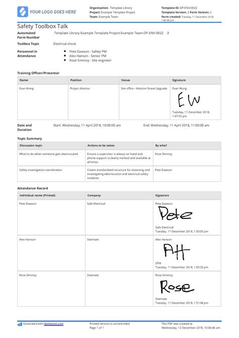 Toolbox Meeting Meeting Template Checklist Template T