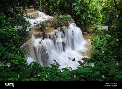 Waterfalls In Tropical Rain Forest In Kanchanaburi Province Thailand